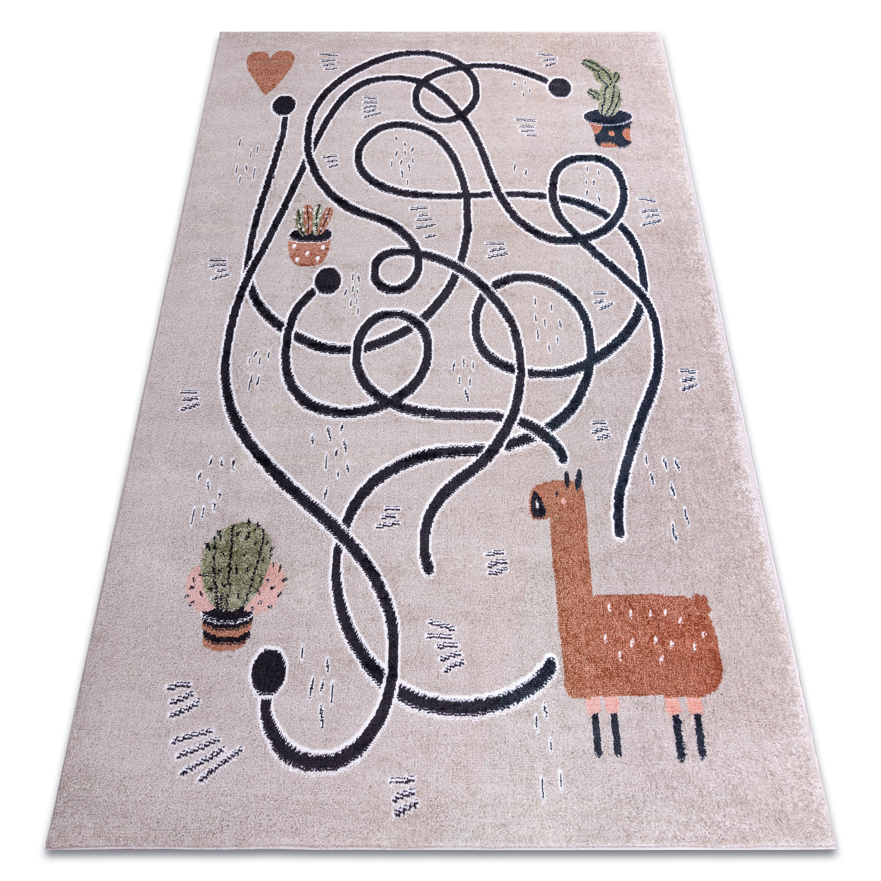 Dywan FUN Game dla dzieci, gra, lama beż wielokolorowy 160x220 cm