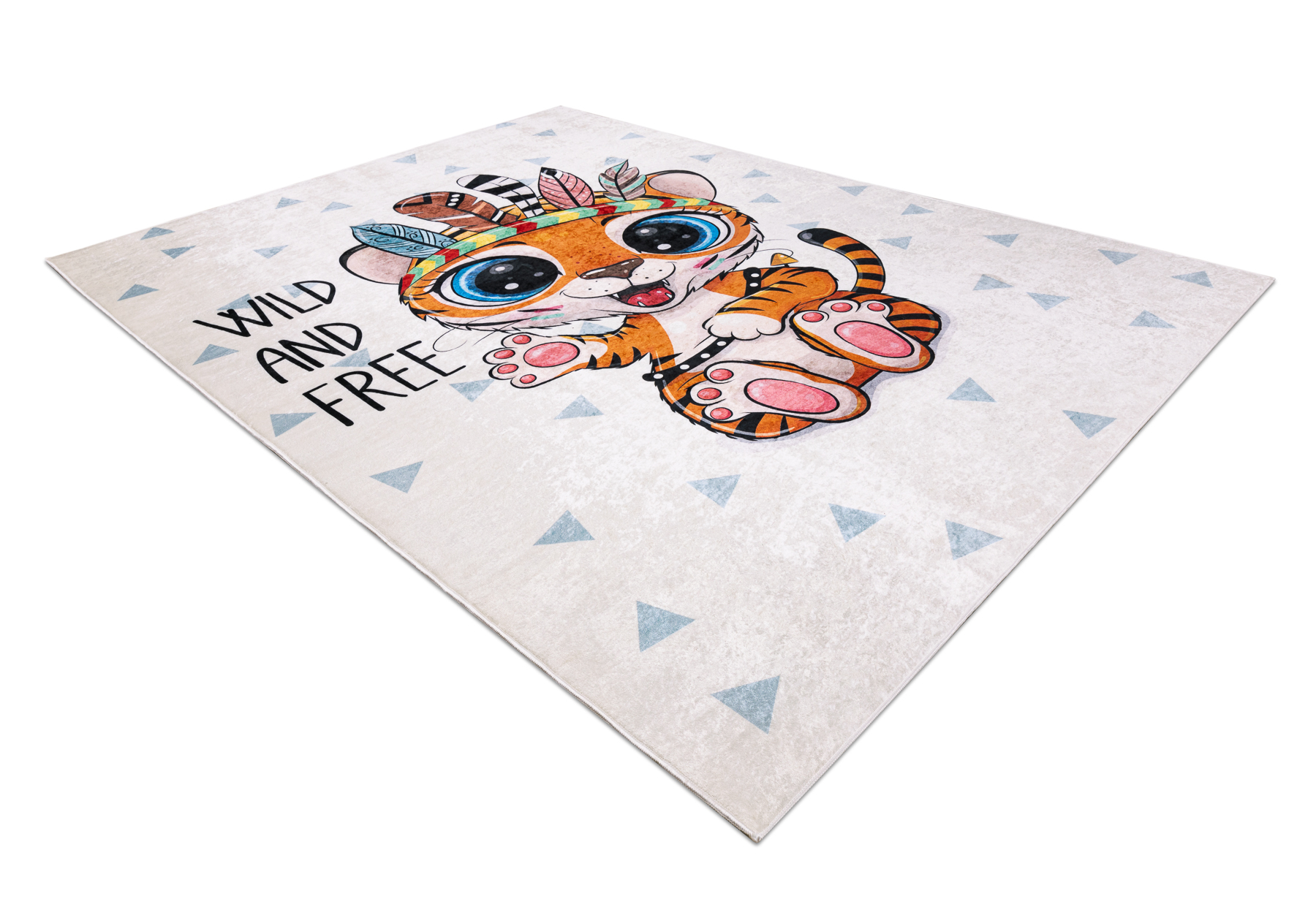 Dywan do prania BAMBINO 1960 Tygrysek, indianin dla dzieci antypoślizgowy - biały wielokolorowy 160x220 cm