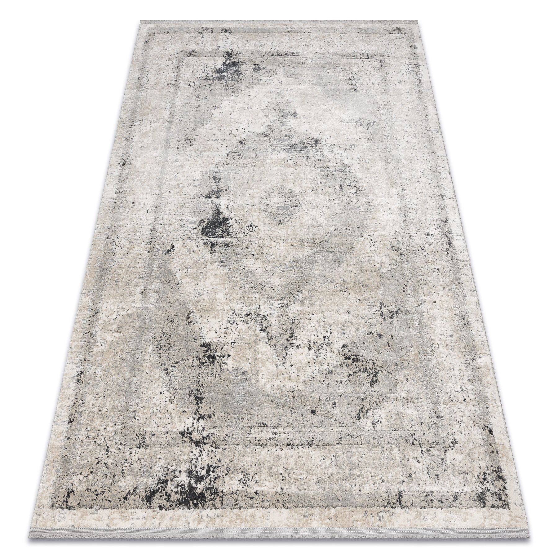 Dywan TULS nowoczesny, strukturalny, frędzle 51321 Vintage, przecierany, Ramka rozeta beż / szary beżowy 120x170 cm
