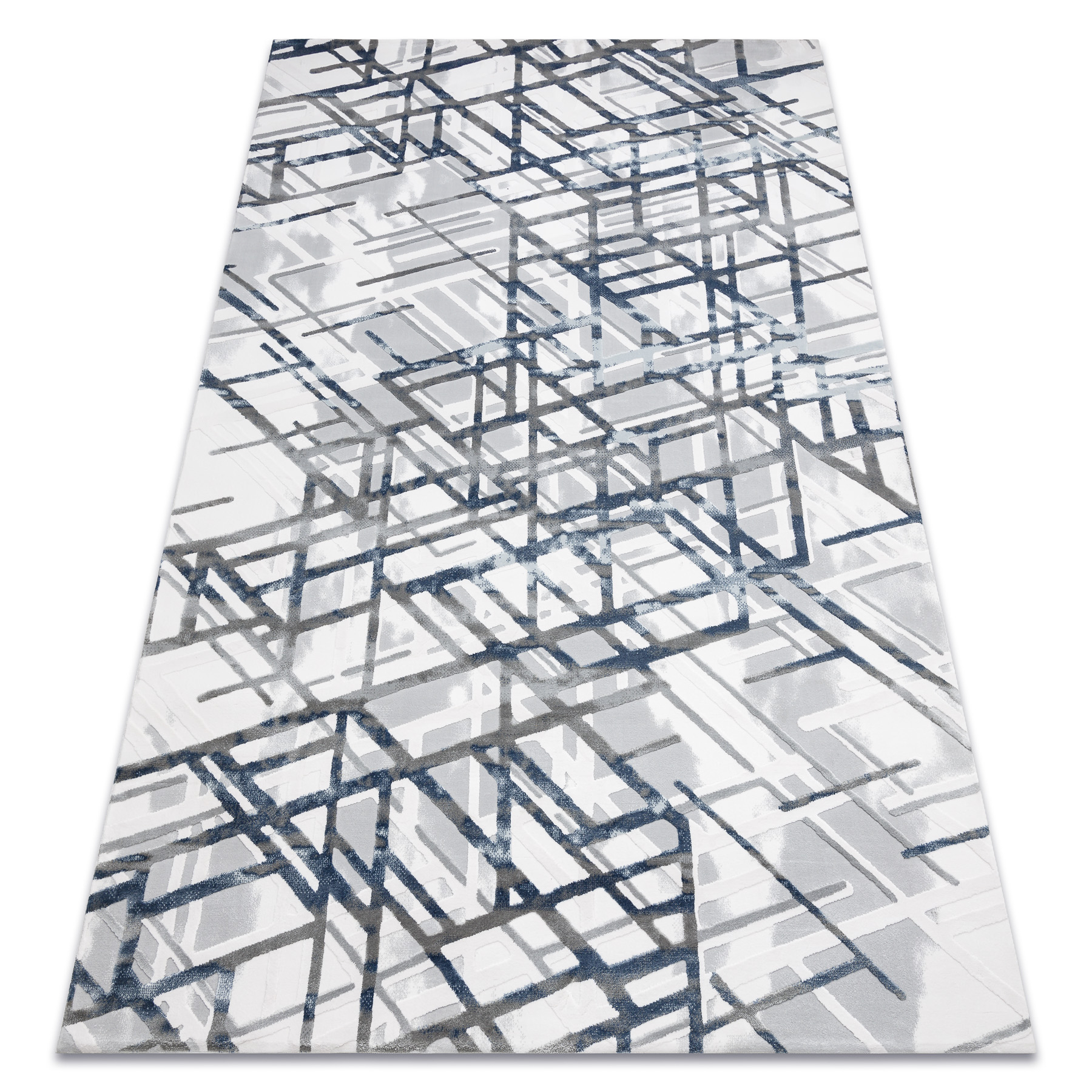 Dywan AKRYL VALS 8381 Linie przestrzenny 3D niebieski 80x300 cm