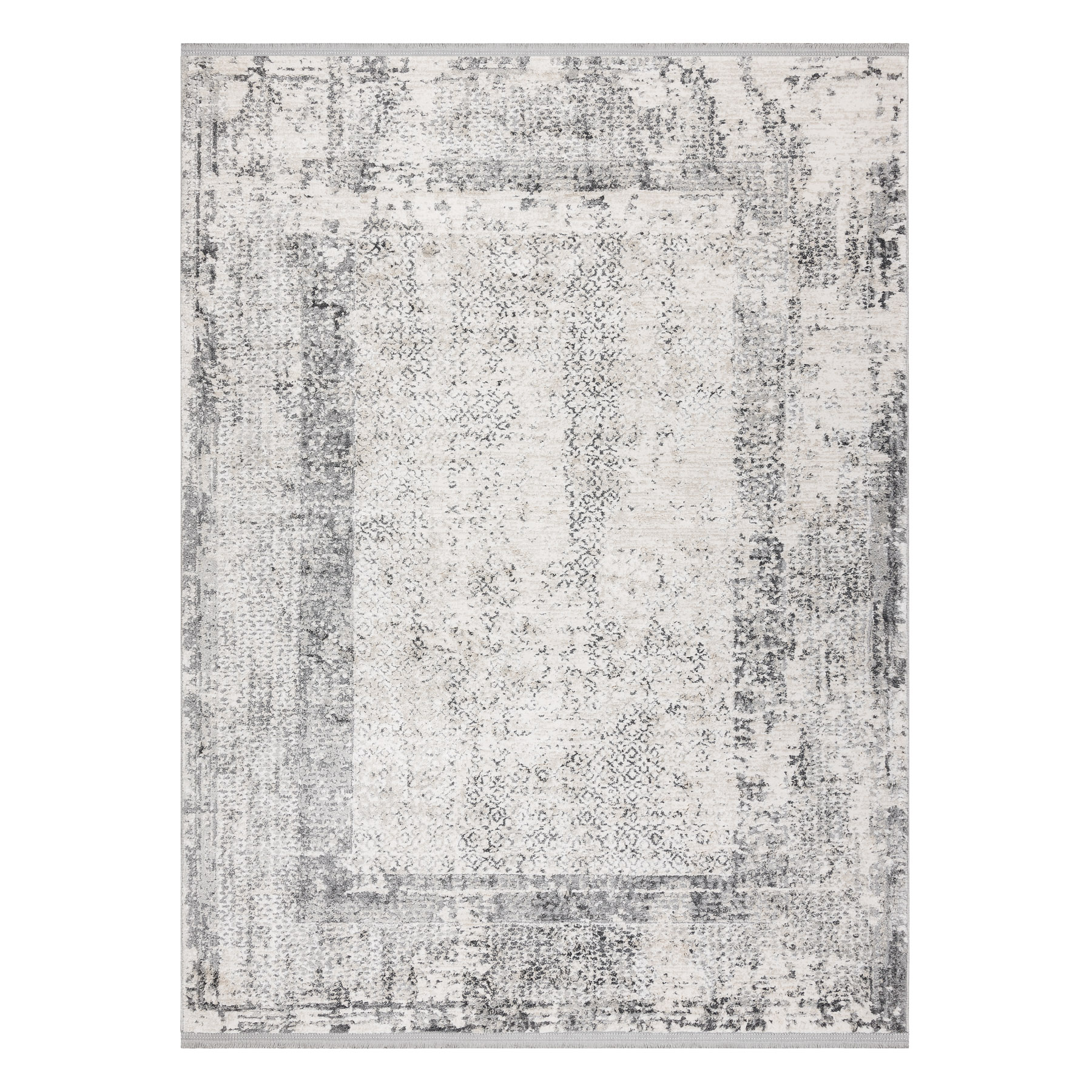 Dywan TULS nowoczesny, strukturalny, frędzle 51324 Vintage, przecierany, Ramka kość słoniowa / szary beżowy 160x220 cm