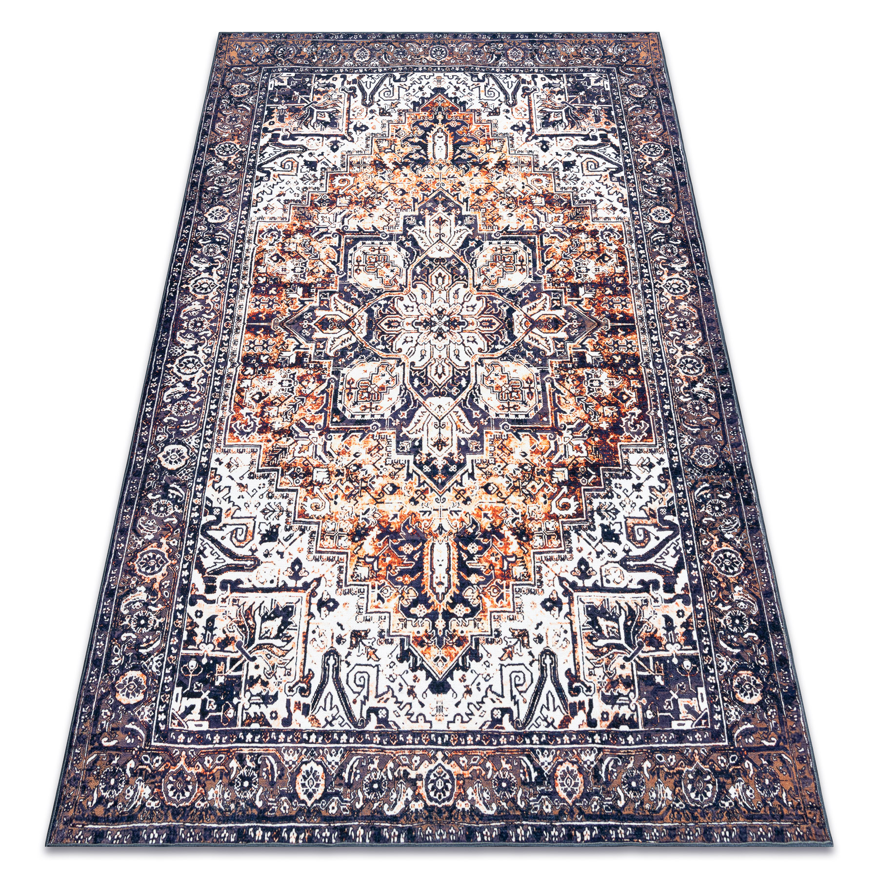 Dywan ANTIKA ancret sunset, nowoczesny ornament, do prania - granat / pomarańczowy wielokolorowy 80x150 cm