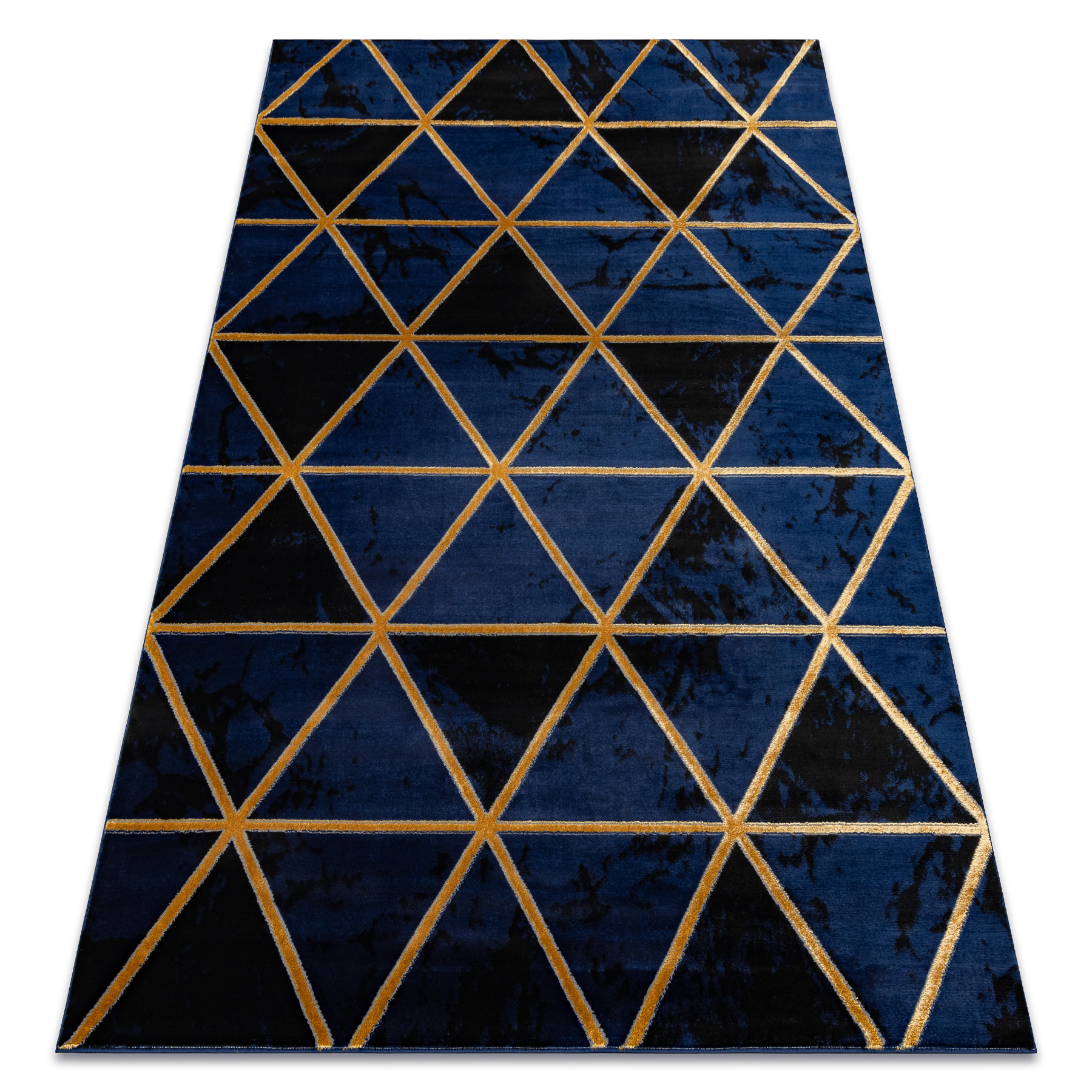 Dywan EMERALD ekskluzywny 1020 glamour, stylowy marmur, trójkąty granatowy / złoty niebieski 180x270 cm