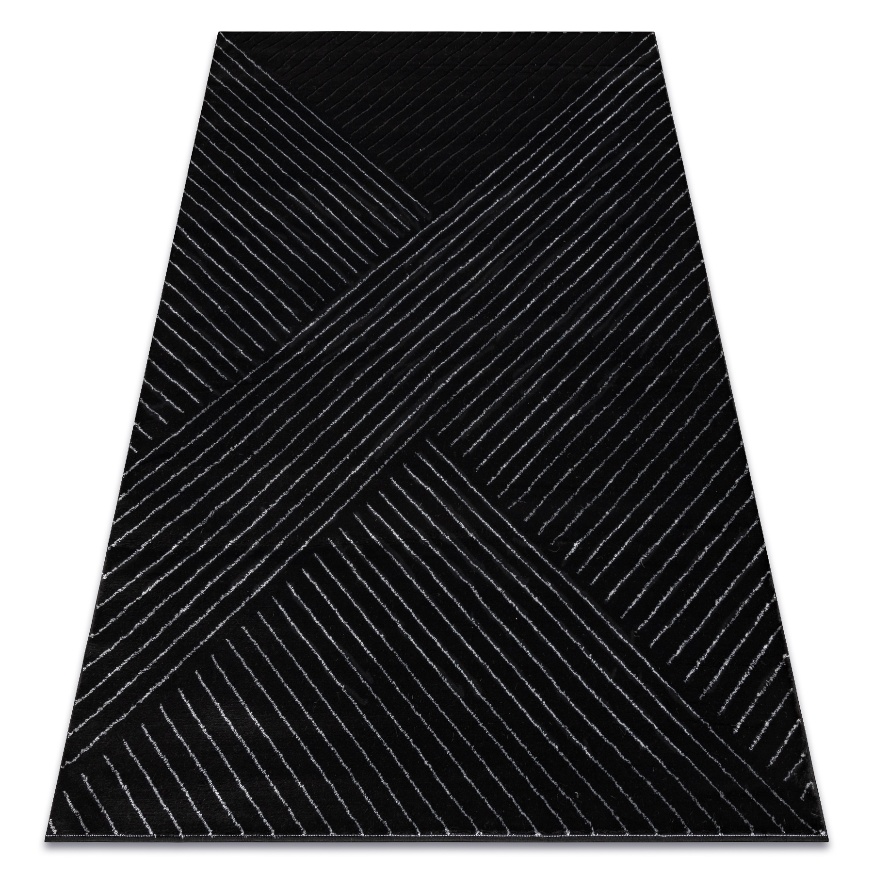 Dywan EMERALD ekskluzywny A0084 glamour, stylowy, linie, geometryczny / srebrny czarny 140x190 cm