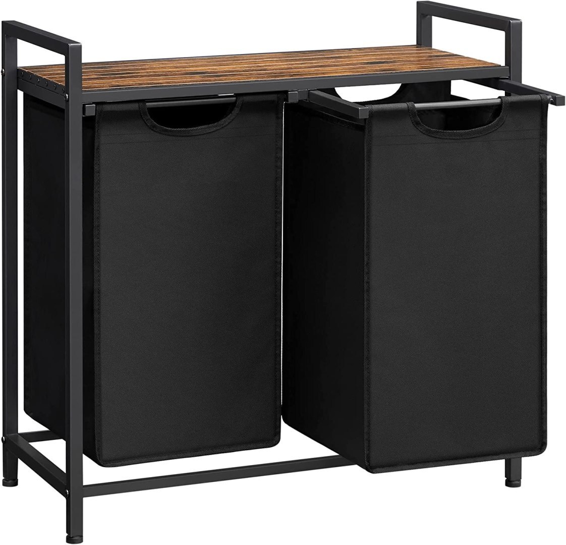 Kosz Na Pranie, Kosz Na Pranie, 2 Łatwo Wysuwane I Wyjmowane Torby Na Pranie Z Tkaniny Oxford, Metalowa Rama, 2 X 46 L, 73 X 33