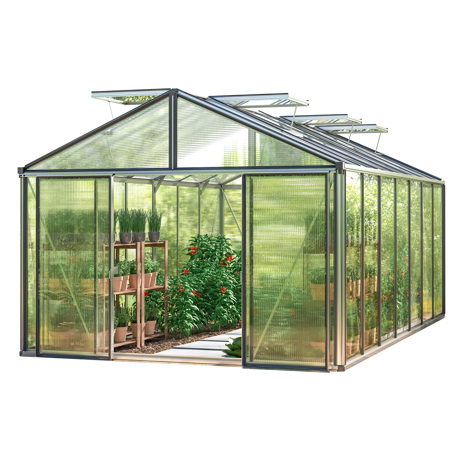 GFP szklarnia Asteria 25 Premium 311x534 cm - grube panele poliwęglanowe ok. 16 mm - kolor: aluminium naturalne