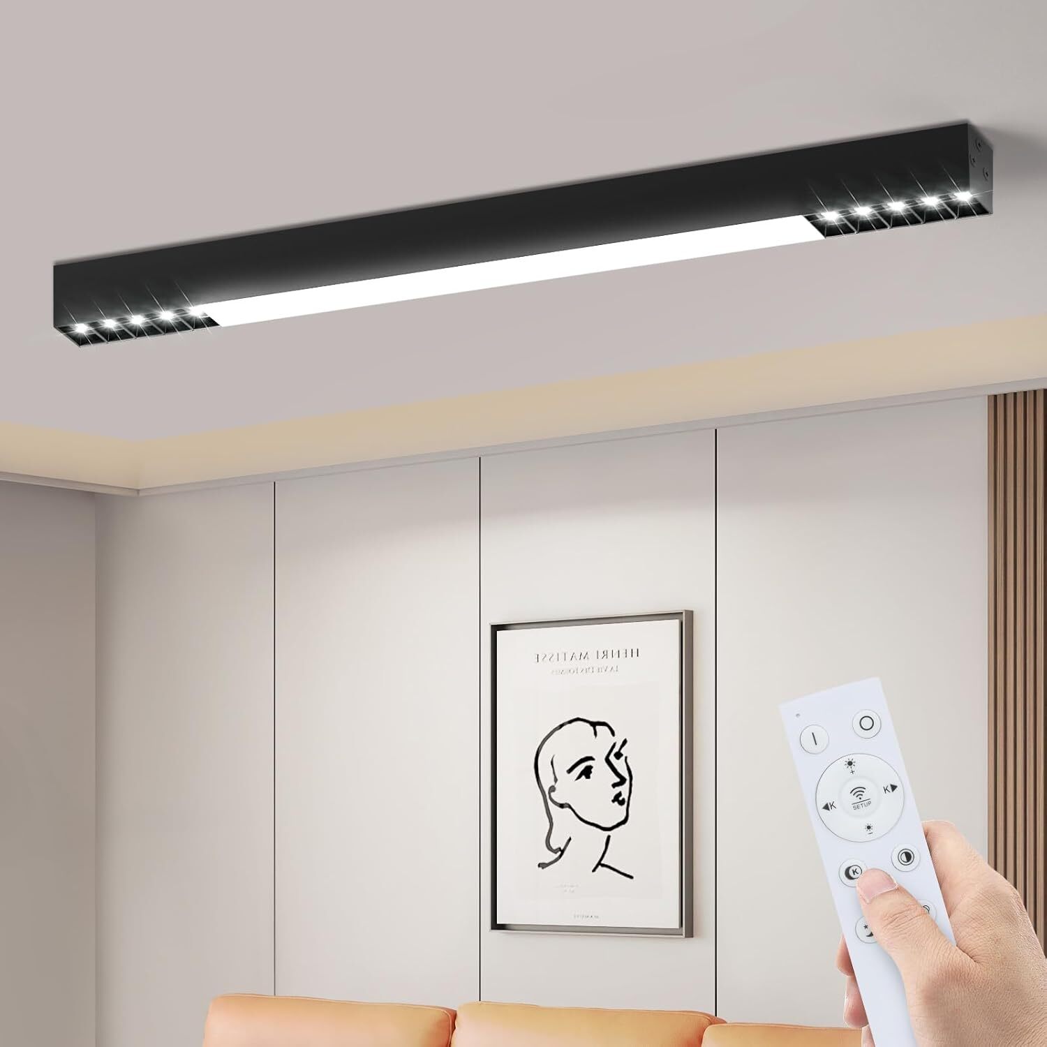 ZMH lampa sufitowa LED lampa sufitowa czarna 80CM długi reflektor sufitowy kuchnia 25W czarna nowoczesna lampa biurowa ściemnialna z pilotem do salonu biura sypialni
