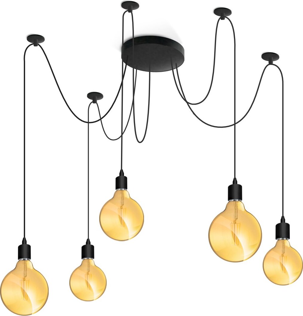 LUMILED lampa wisząca lampa wisząca kreatywny żyrandol pająk lampa sufitowa vintage gniazdo E27 LED czarny metal regulowana wysokość (5 płomieni)