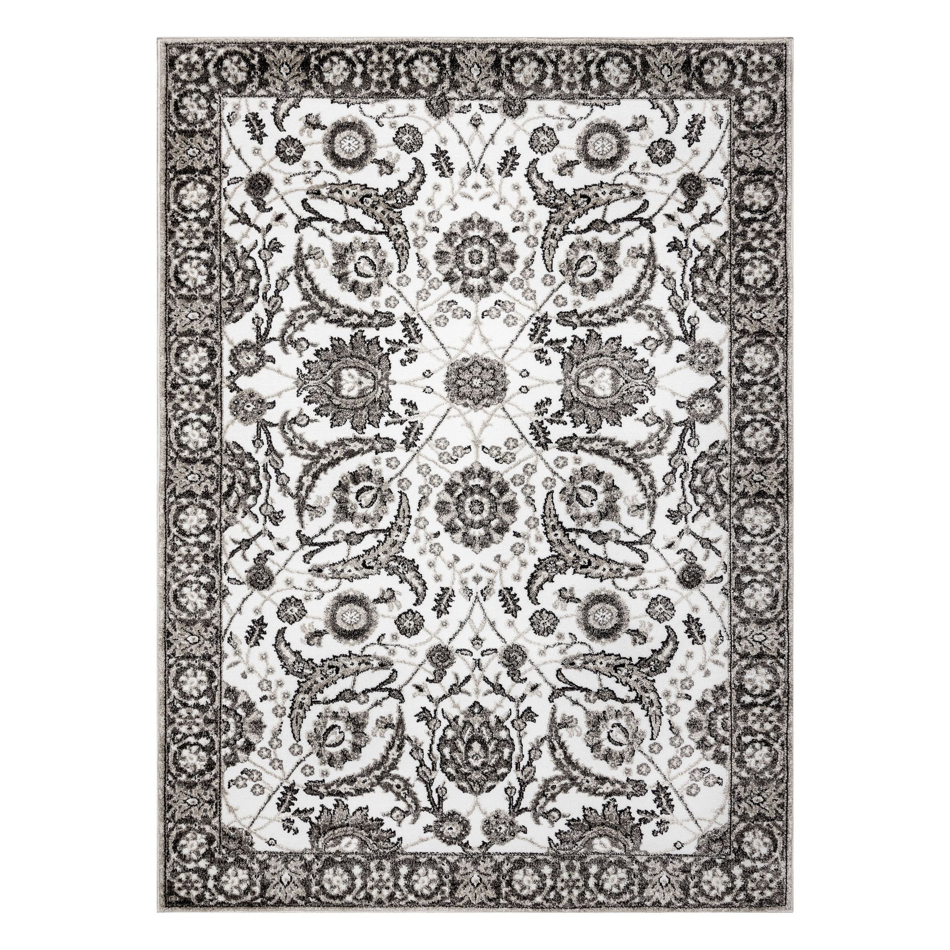 Dywan MATEO 8037/944 Nowoczesny ramka, kwiaty - strukturalny szary / beż beżowy 180x270 cm