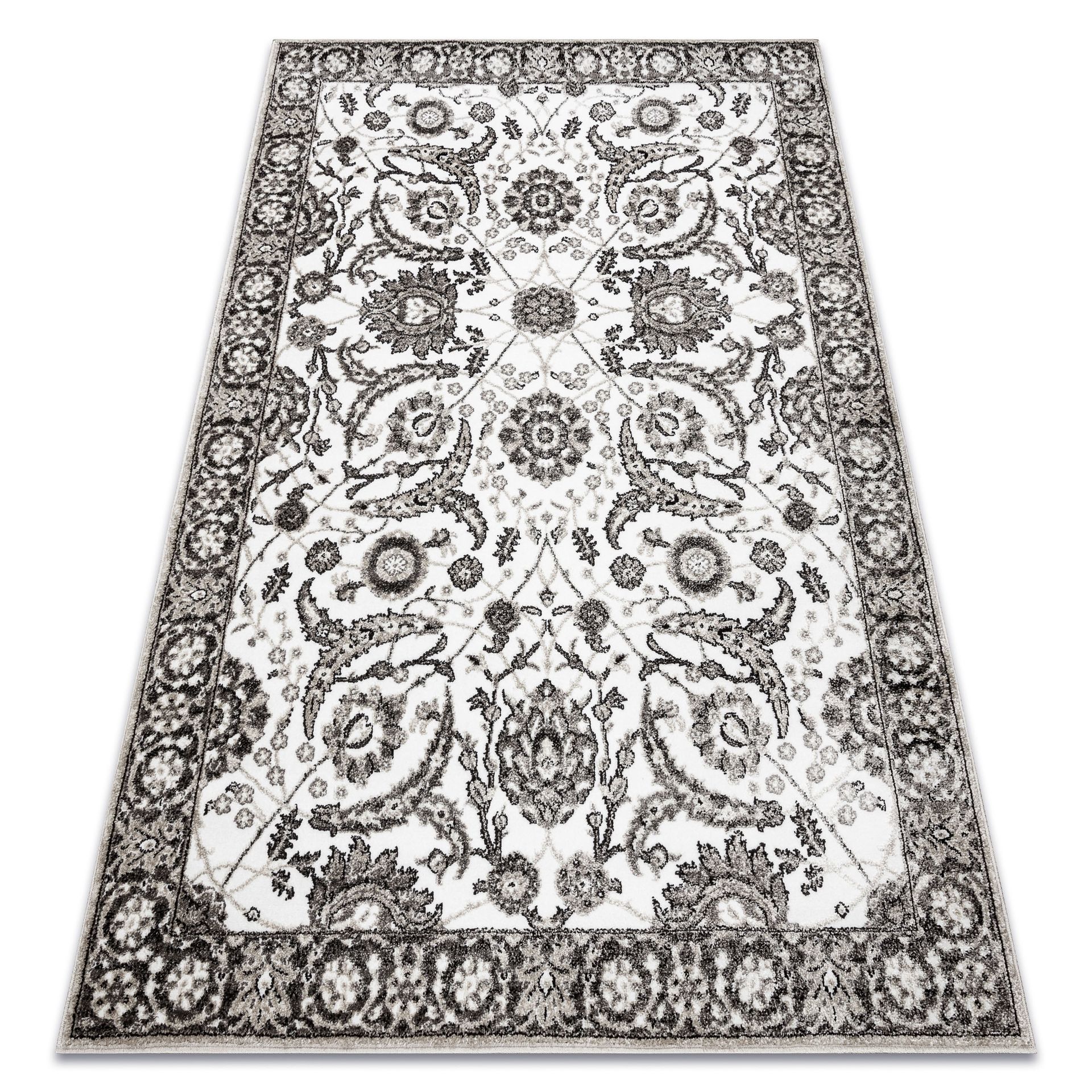 Dywan MATEO 8037/944 Nowoczesny ramka, kwiaty - strukturalny szary / beż beżowy 140x190 cm