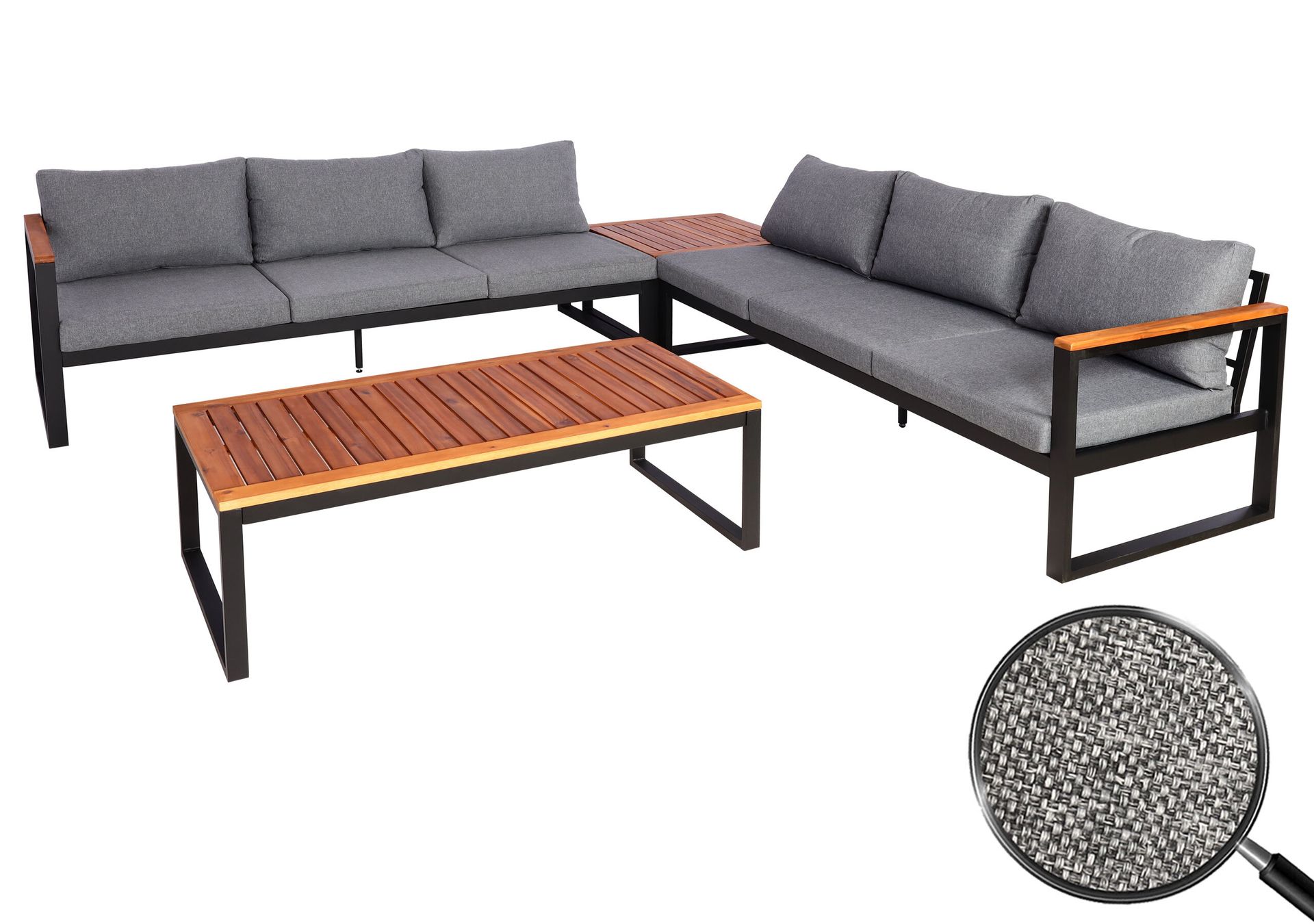 Zestaw ogrodowy HWC-L26, zestaw wypoczynkowy do ogrodu sofa, aluminium drewno akacjowe certyfikat MVG ~ ciemnoszary