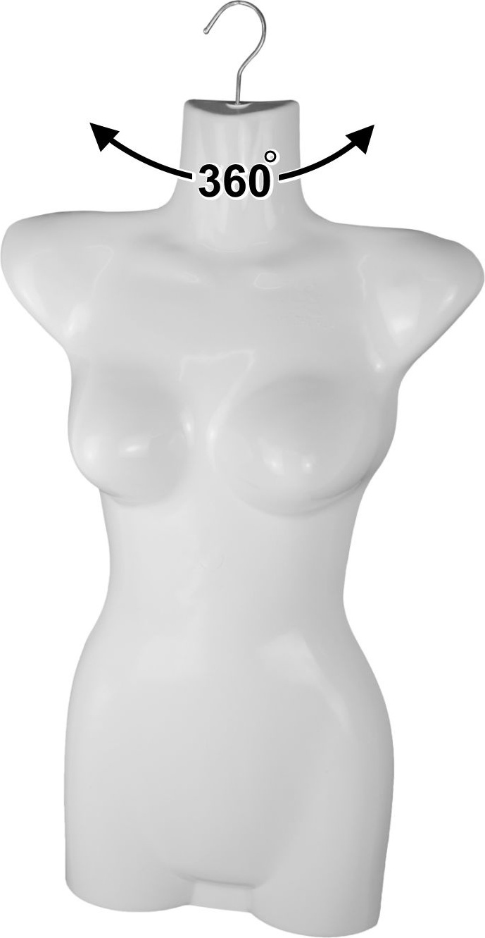1 x tors damski - 70 cm plastikowy tors damski - górna część ciała w kolorze białym - popiersie manekina - półpowłoka damska - kształt biustu - manekin z hakiem - 1 sztuka ozdobnego torsu