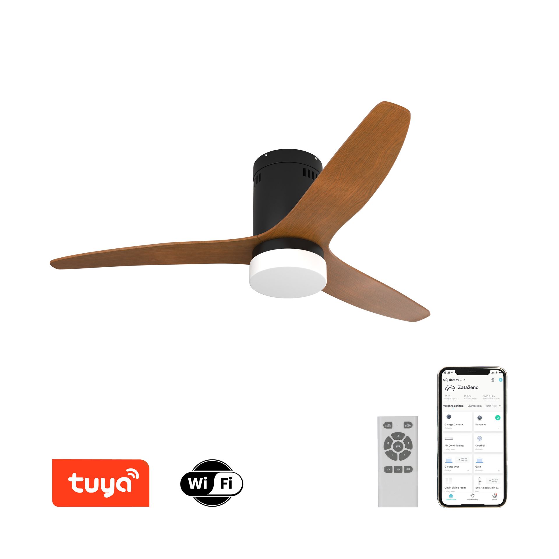 Immax NEO LITE VENTO SMART Lampa sufitowa z wentylatorem 18W/26W Tuya WiFi czarny/drewno