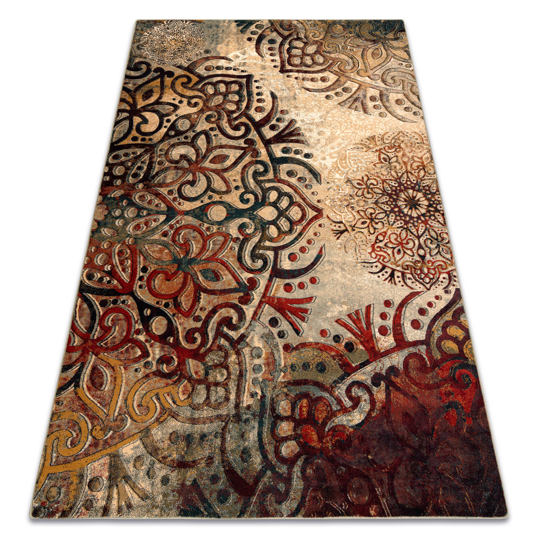 Dywan wełniany POLONIA Boho rozeta czerwony wielokolorowy 235x350 cm