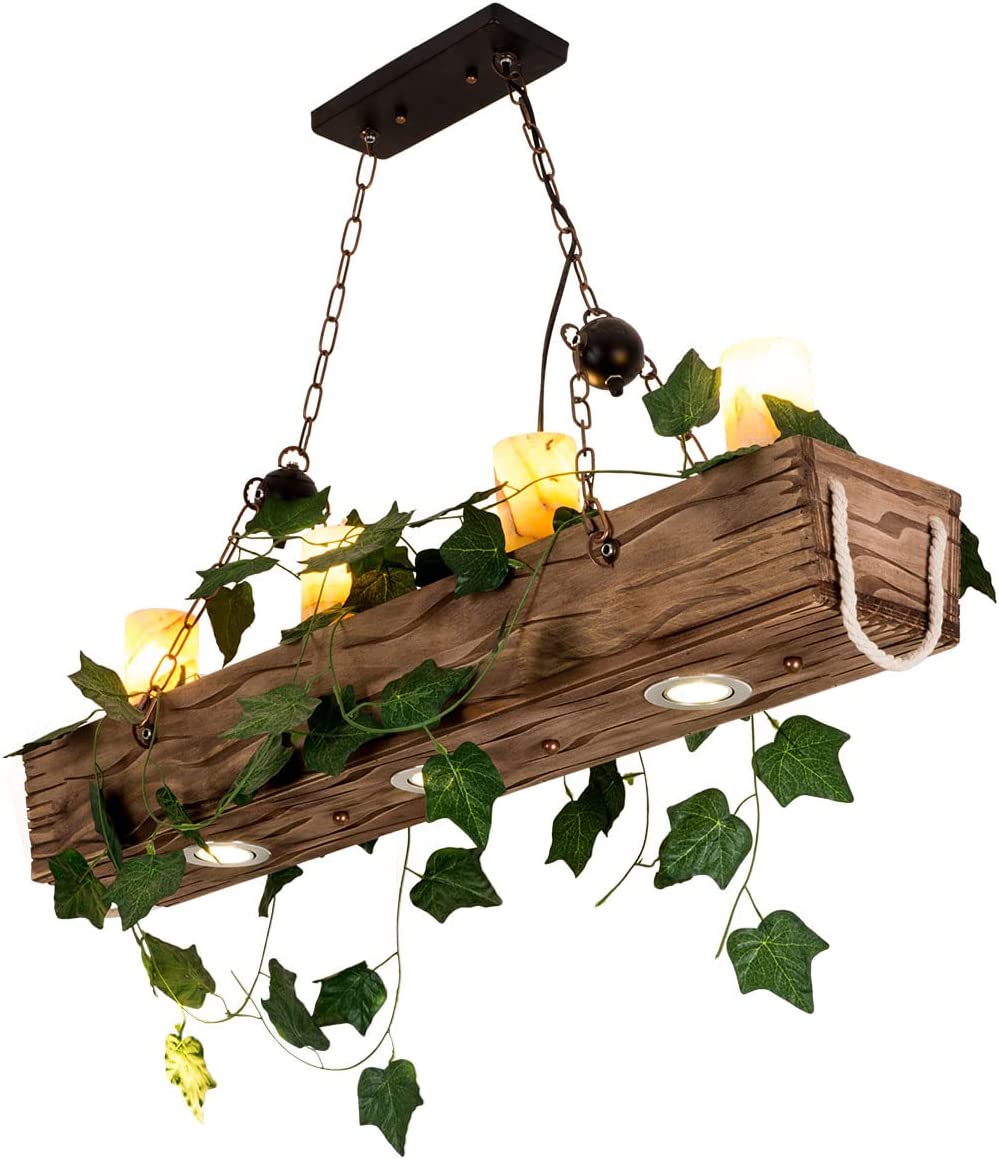 Lampa wisząca drewniana lampa wisząca 4 X E27 vintage retro antyczna lampa wisząca do salonu kawiarnia żyrandol