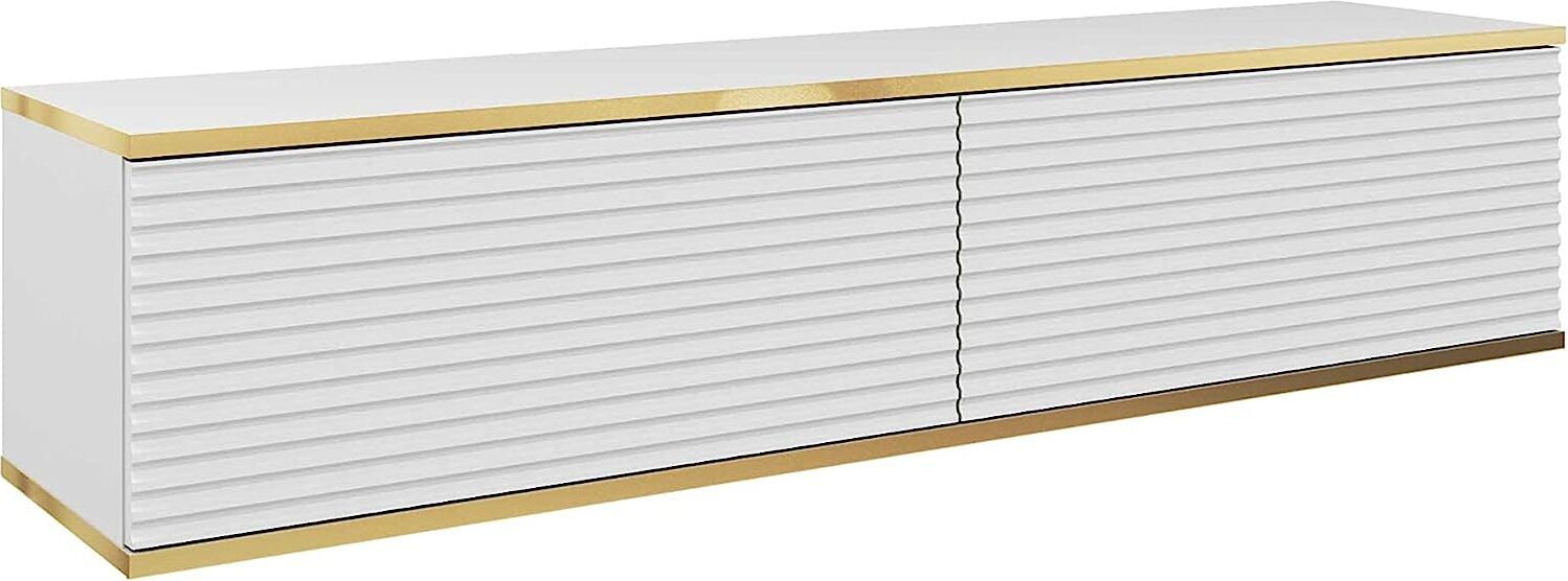 Wisząca szafka pod telewizor - Nowoczesny design z funkcją otwierania push-to-open. Kolor: biały, D: dł. 135 cm, wys. 30 cm, gł. 32 cm. Szafka pod telewizor, szafka pod telewizor, wisząca szafka pod telewizor, wisząca szafka ścienna