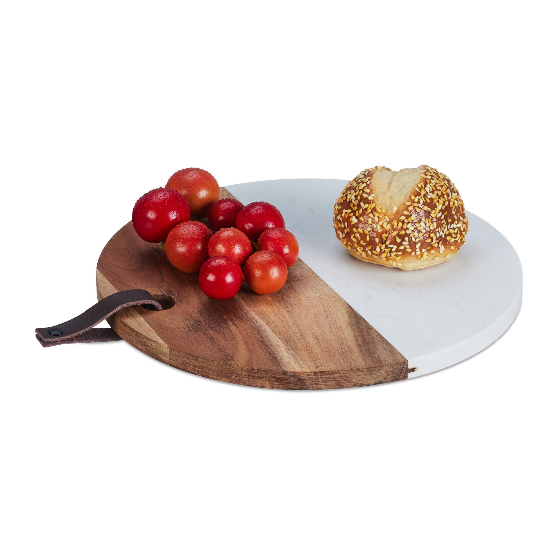 relaxdays Okrągła deska do krojenia wykonana z drewna i marmuru