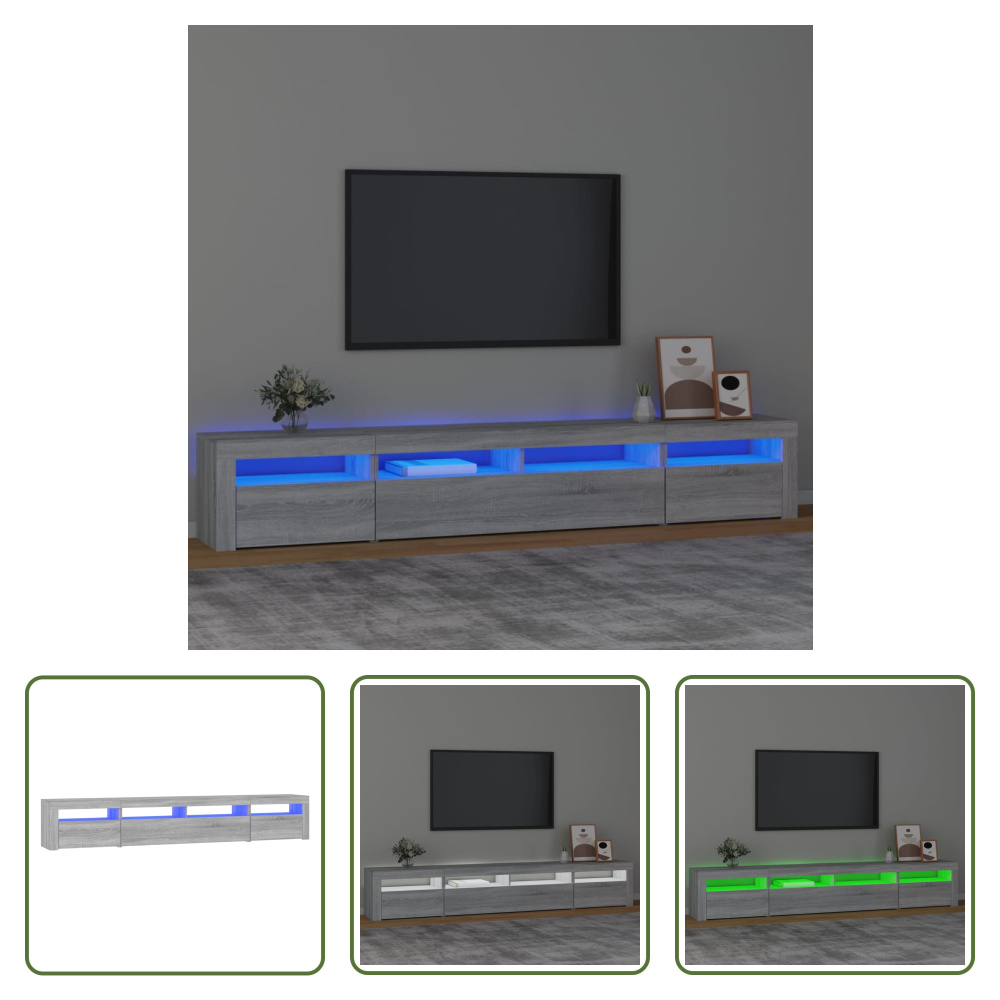 Living Store Szafka pod telewizor z oświetleniem LED szara Sonoma 240x35x40 cm