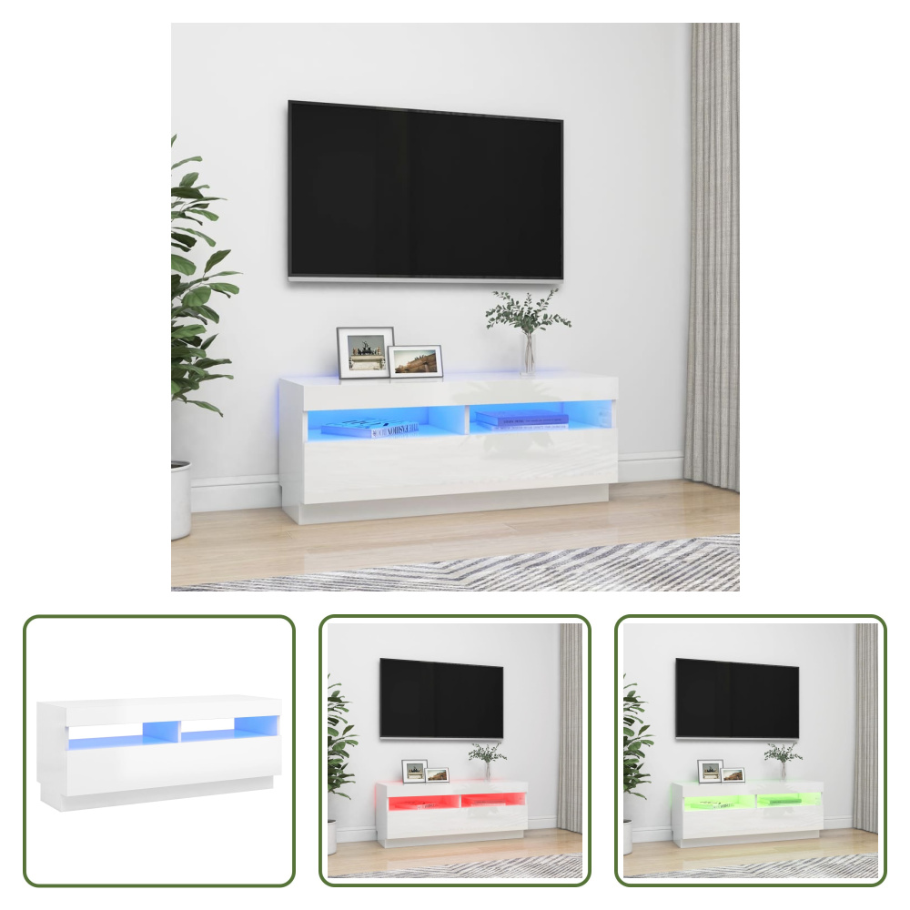 Living Store szafka pod telewizor z oświetleniem LED biały wysoki połysk 100x35x40 cm