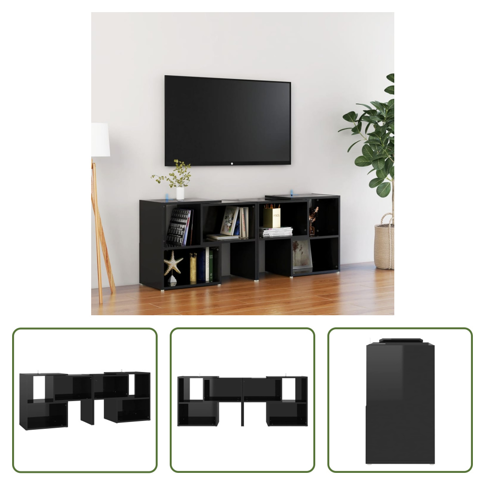 The Living Store szafka pod telewizor czarny wysoki połysk 104x30x52cm materiał drewnopochodny
