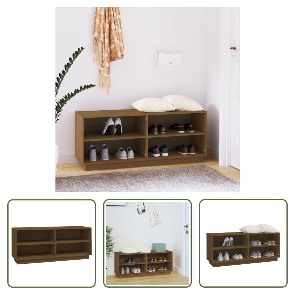 The Living Store Stojak na buty miodowy brąz 110x34x45 cm lite drewno sosnowe