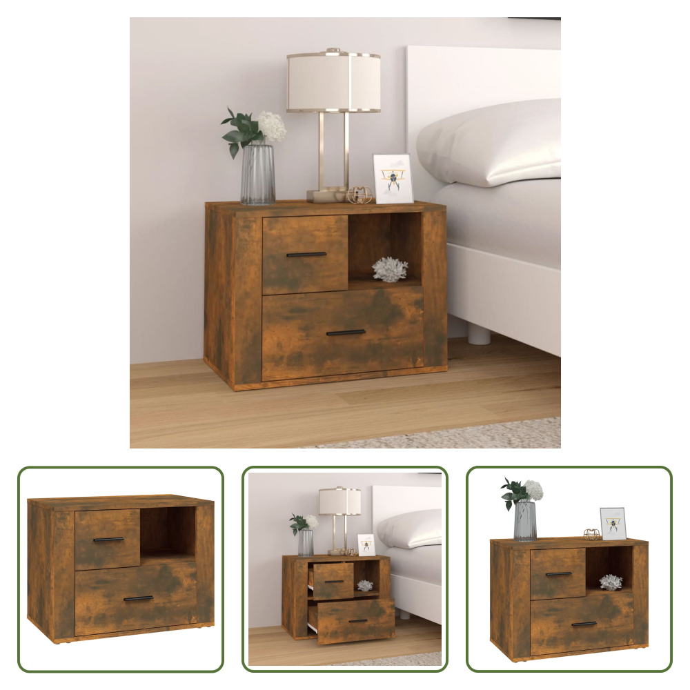 The Living Store szafka nocna dąb wędzony 60x36x45 cm materiał drewnopochodny
