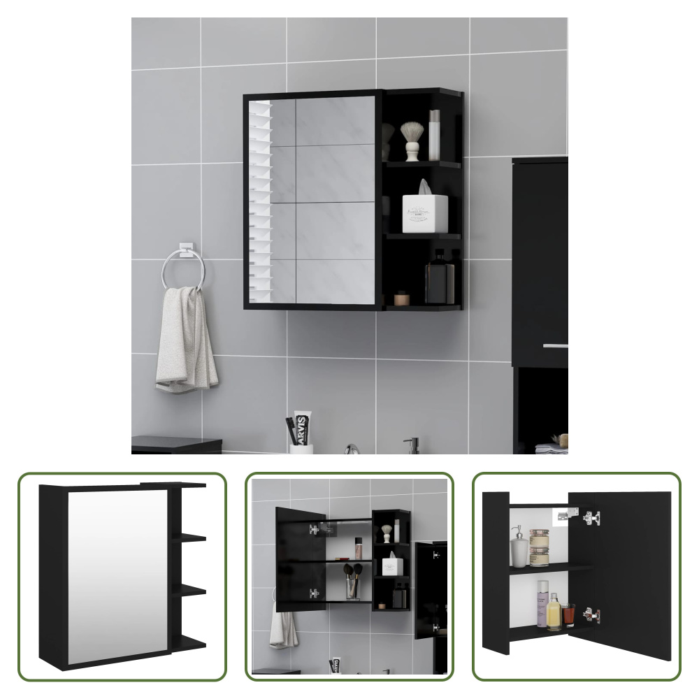 The Living Store Szafka łazienkowa z lustrem czarna 62,5x20,5x64 cm Materiał drewnopochodny