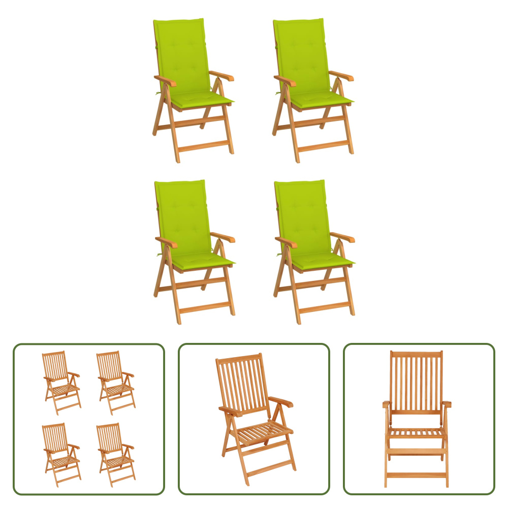 The Living Store krzesła ogrodowe 4 szt. z jasnozielonymi poduszkami z litego drewna tekowego