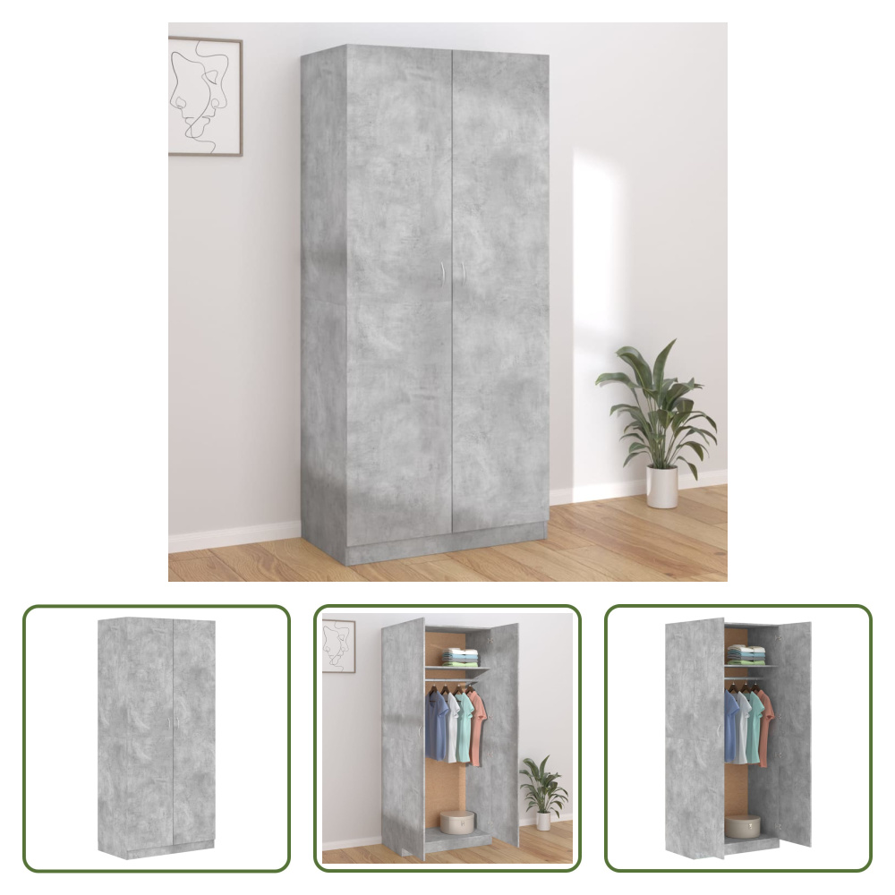 The Living Store Szafa betonowa szara 90x52x200 cm materiał drewnopochodny