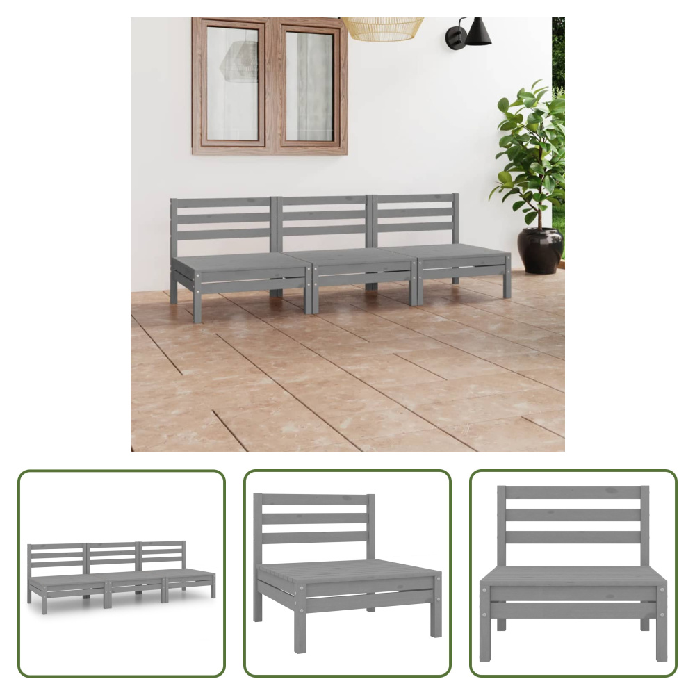 The Living Store 3-częściowy zestaw wypoczynkowy do ogrodu szary lite drewno sosnowe
