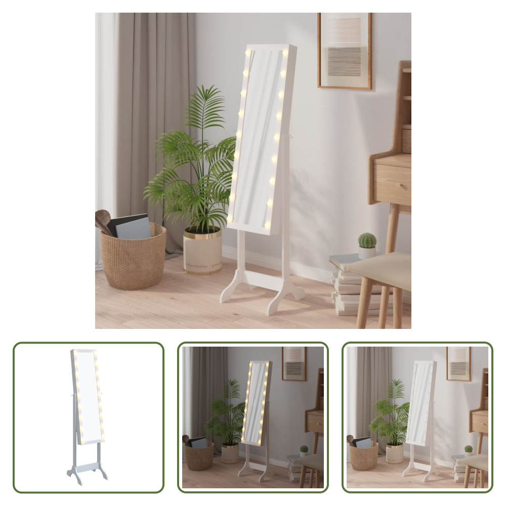 The Living Store Lustro stojące z LED białe 34x37x146 cm