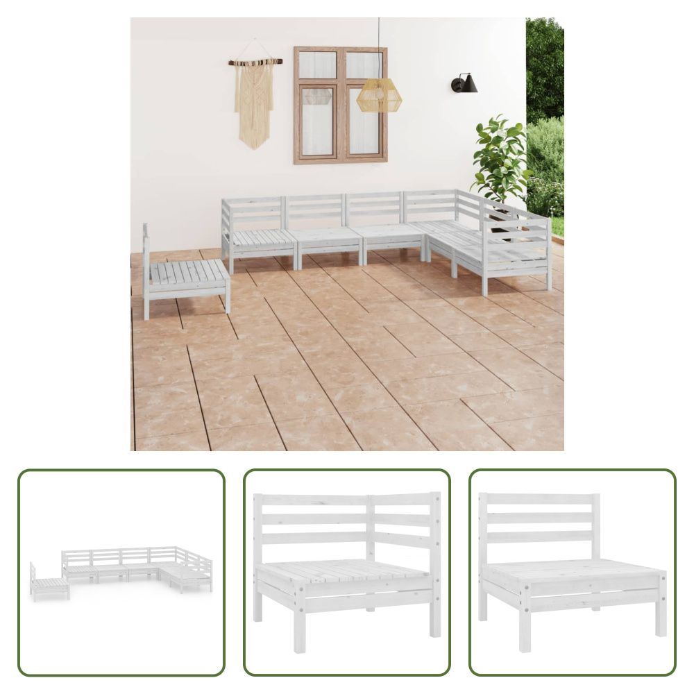 The Living Store 7-częściowy zestaw wypoczynkowy do ogrodu z litego drewna sosnowego w kolorze białym