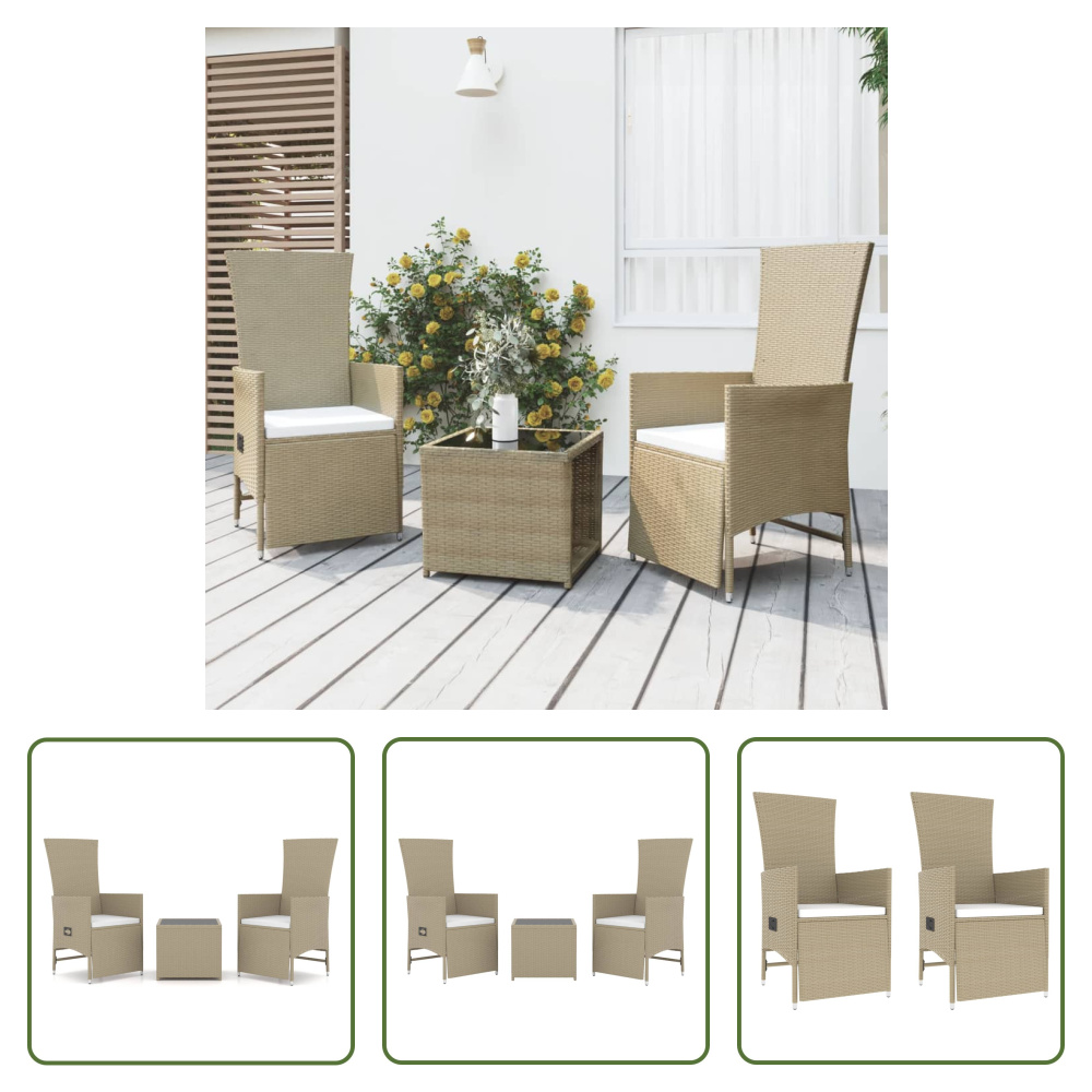 The Living Store 3-pc. Zestaw wypoczynkowy do ogrodu Beżowy Poli Rattan i Stal