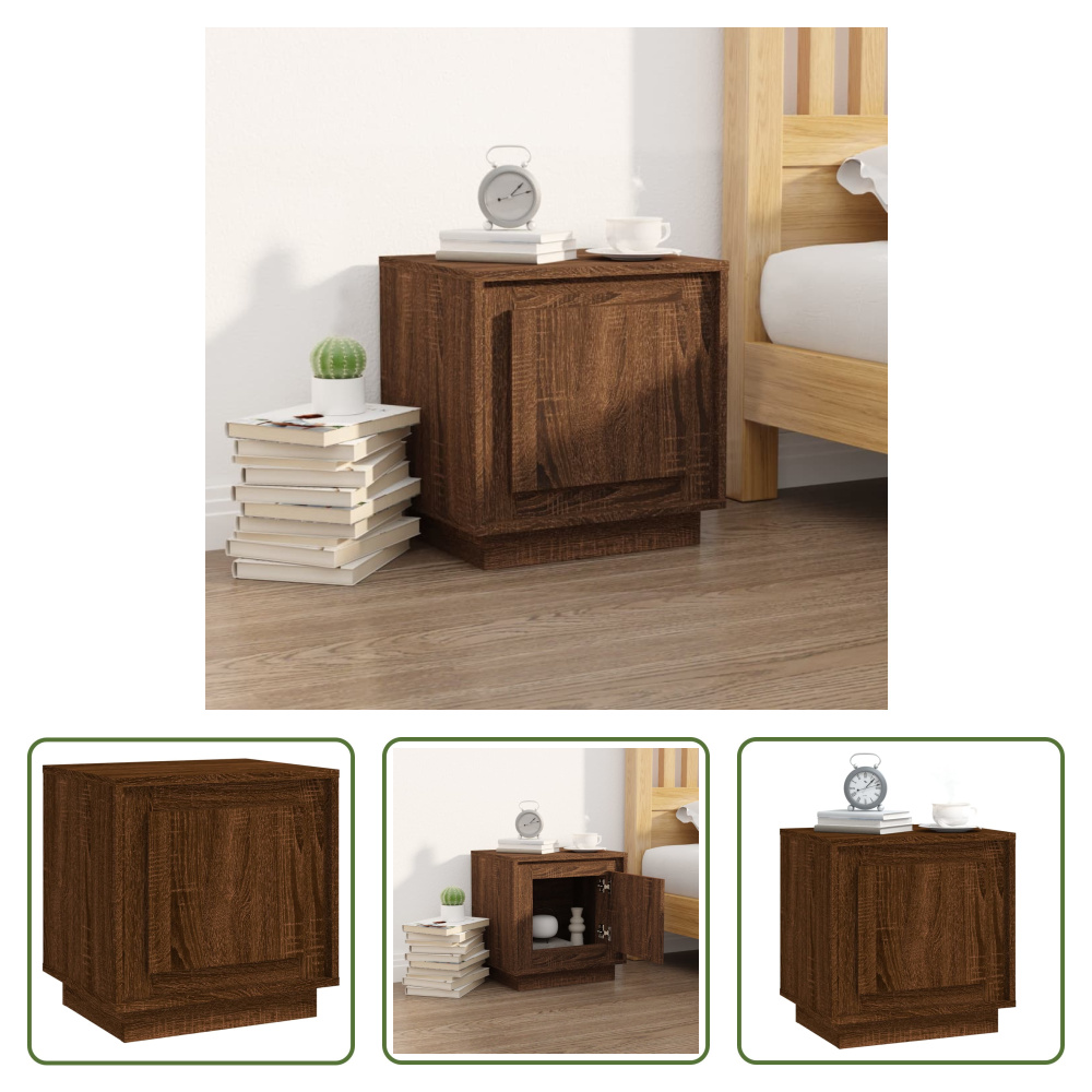The Living Store szafka nocna brązowy dąb 44x35x45 cm materiał drewnopochodny
