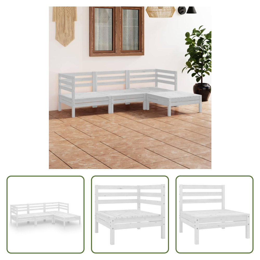 The Living Store 4-częściowy zestaw wypoczynkowy do ogrodu z litej sosny w kolorze białym