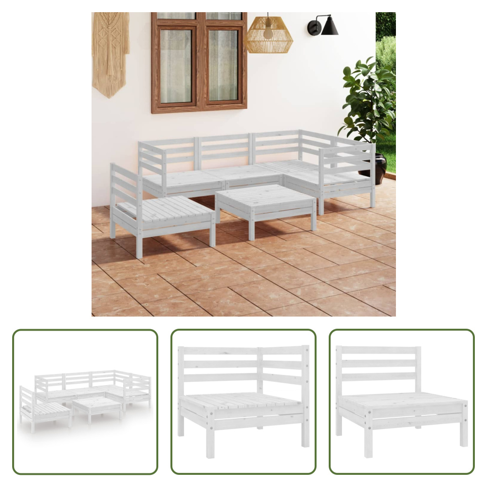 The Living Store 6-częściowy zestaw wypoczynkowy do ogrodu z litego drewna sosnowego w kolorze białym