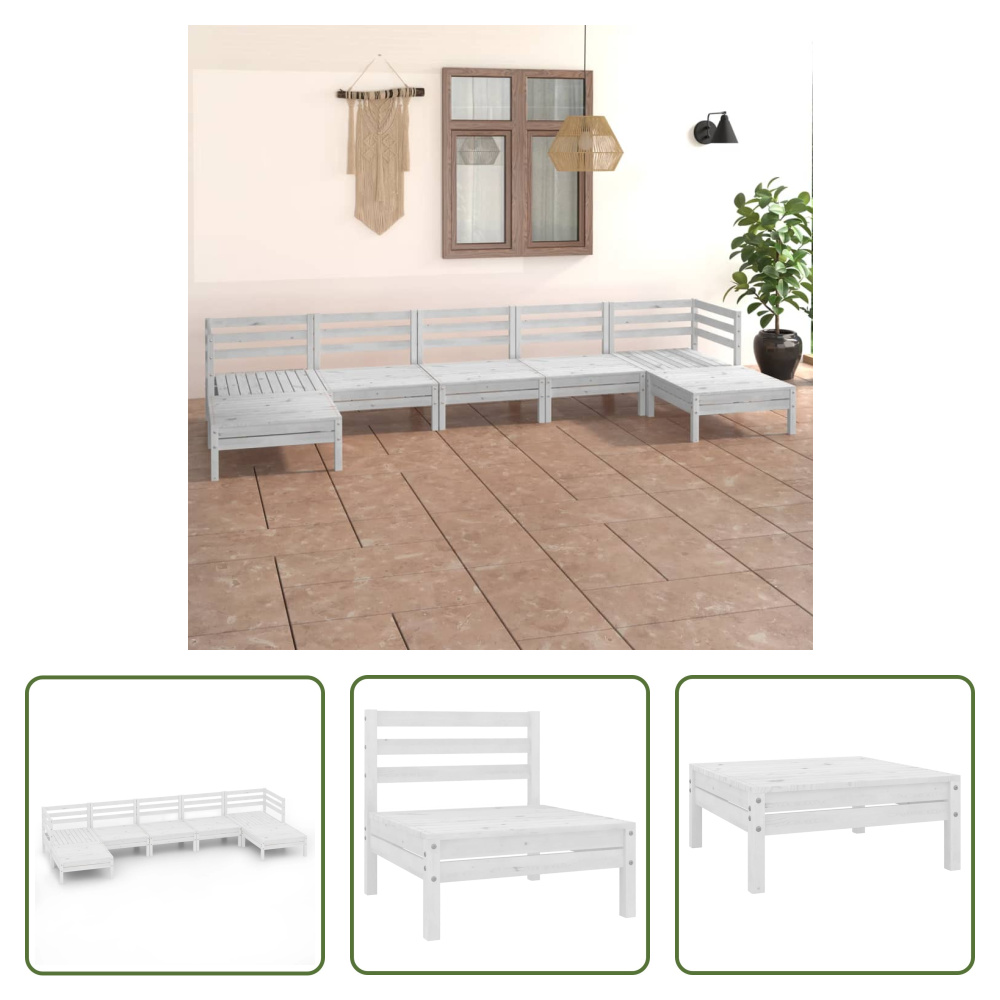 The Living Store 7-częściowy zestaw wypoczynkowy do ogrodu biały lite drewno sosnowe