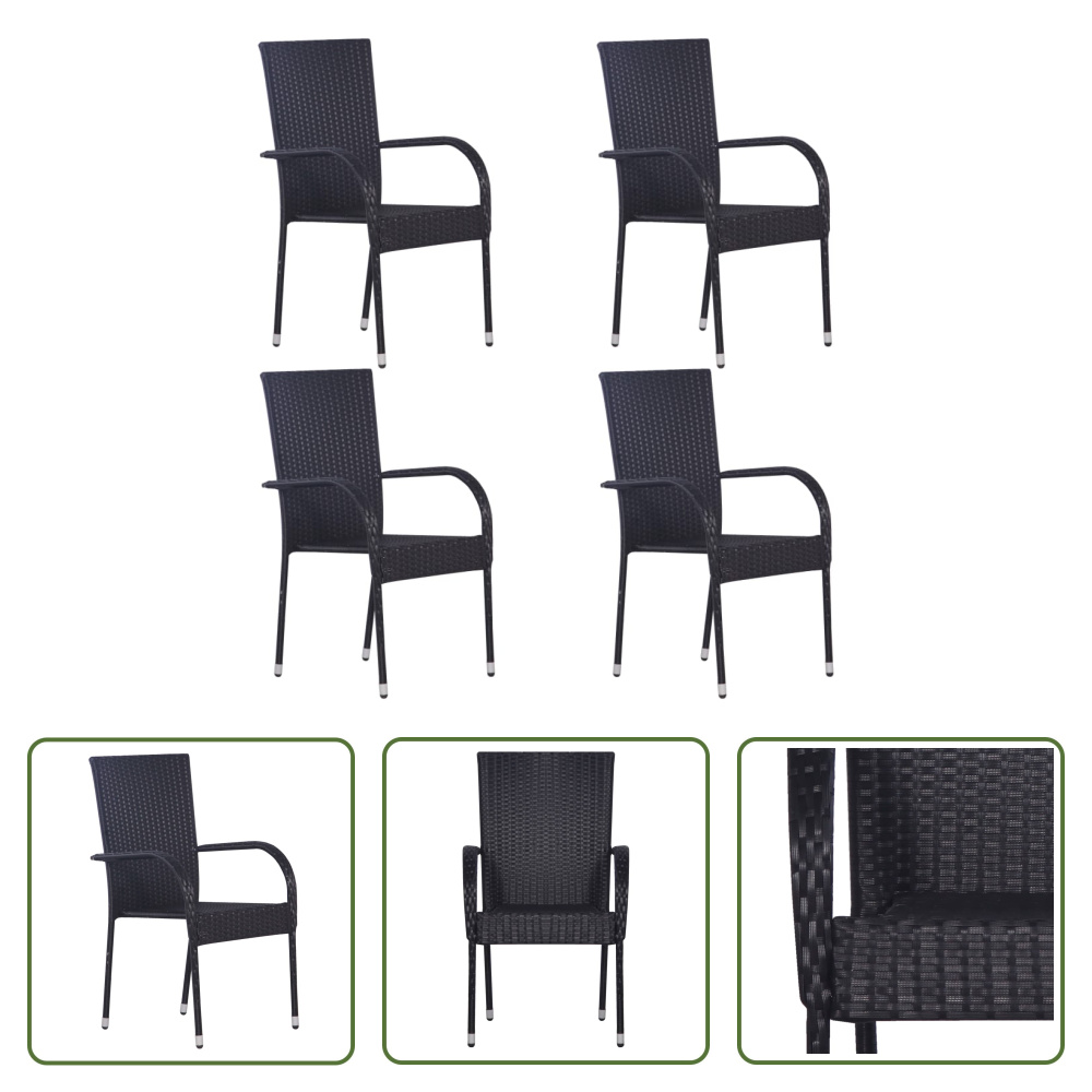 The Living Store Sztaplowane krzesła ogrodowe 4 szt. Poli rattan czarny