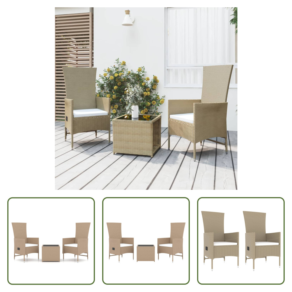 The Living Store 3-pc. Zestaw wypoczynkowy do ogrodu Beżowy Poli Rattan i Stal
