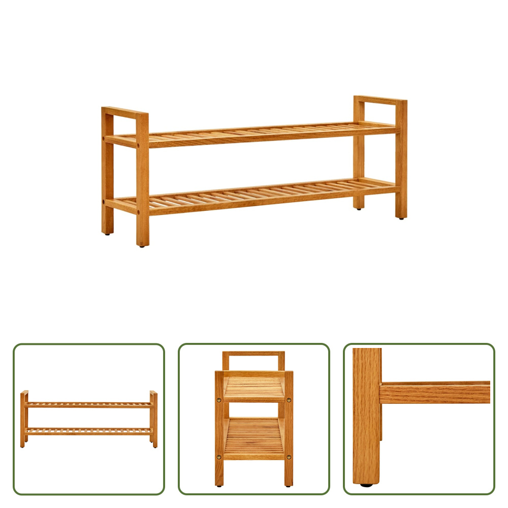 The Living Store Stojak na buty z 2 półkami 100x27x40 cm lity dąb