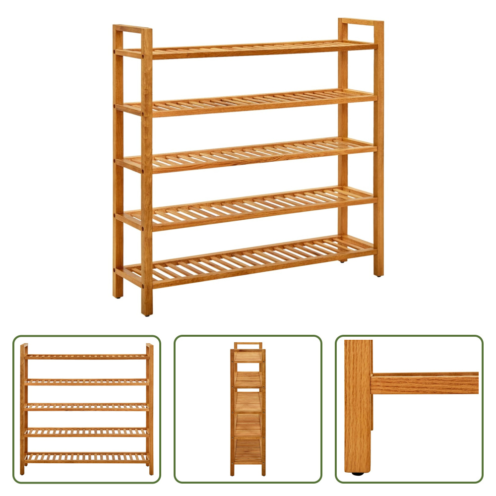 The Living Store Stojak na buty z 5 półkami 100x27x100 cm lity dąb