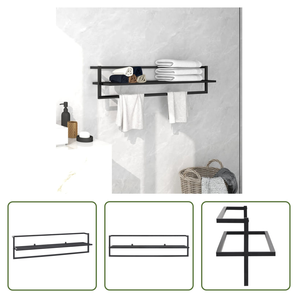 The Living Store Wieszak na ręczniki czarny 95x25x22 cm żelazko