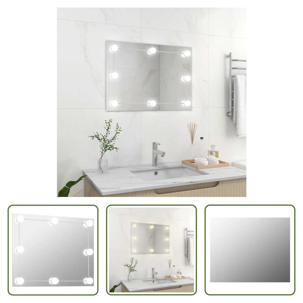 The Living Store Lustro ścienne bez ramy z oświetleniem LED Prostokątne szkło