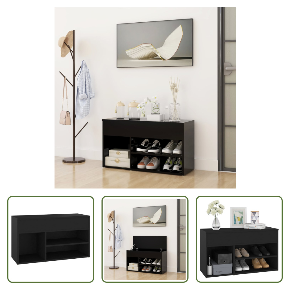 The Living Store Ławka na buty czarna 80x30x45 cm Materiał drewnopochodny