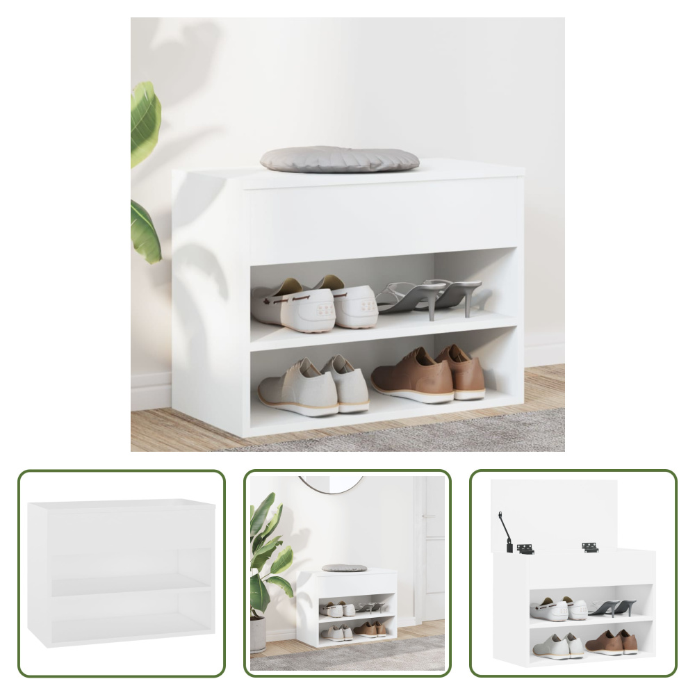 The Living Store Ławka na buty biała 60x30x45 cm Materiał drewnopochodny