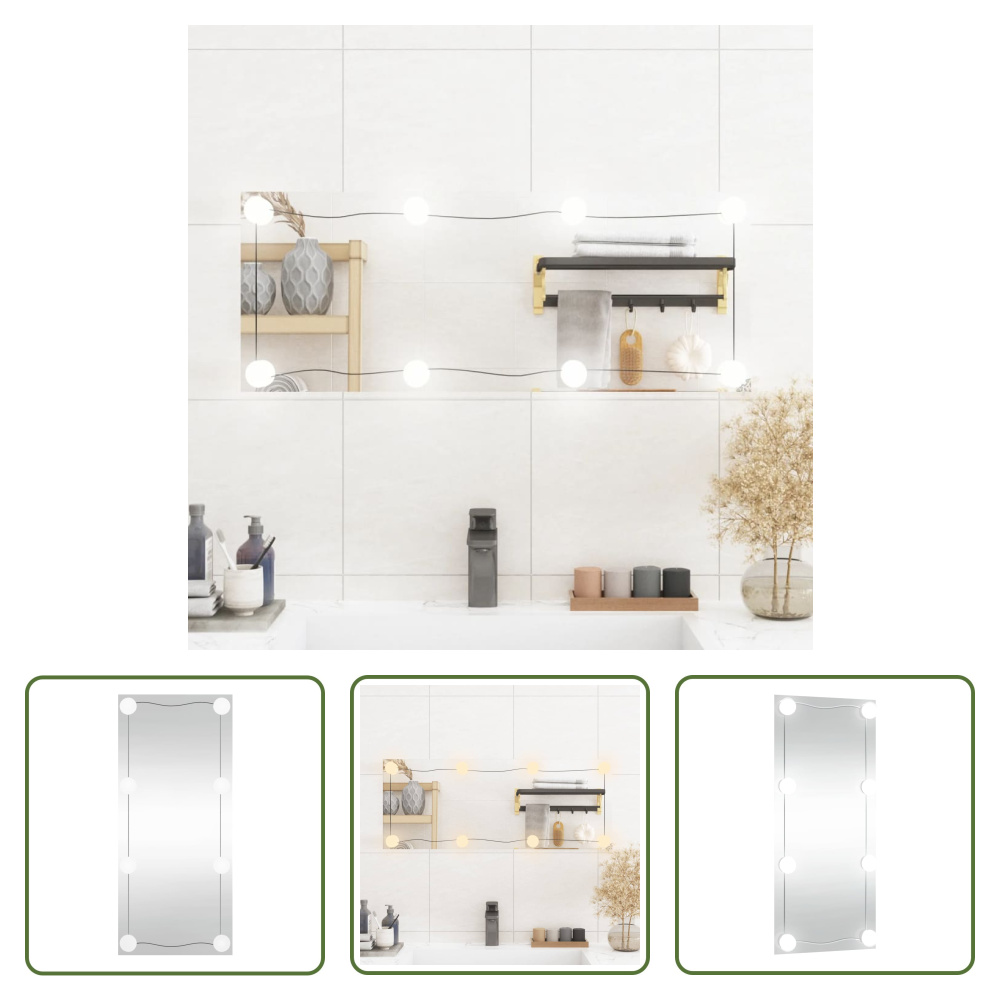 The Living Store Lustro ścienne z oświetleniem LED 30x80 cm szklane prostokątne