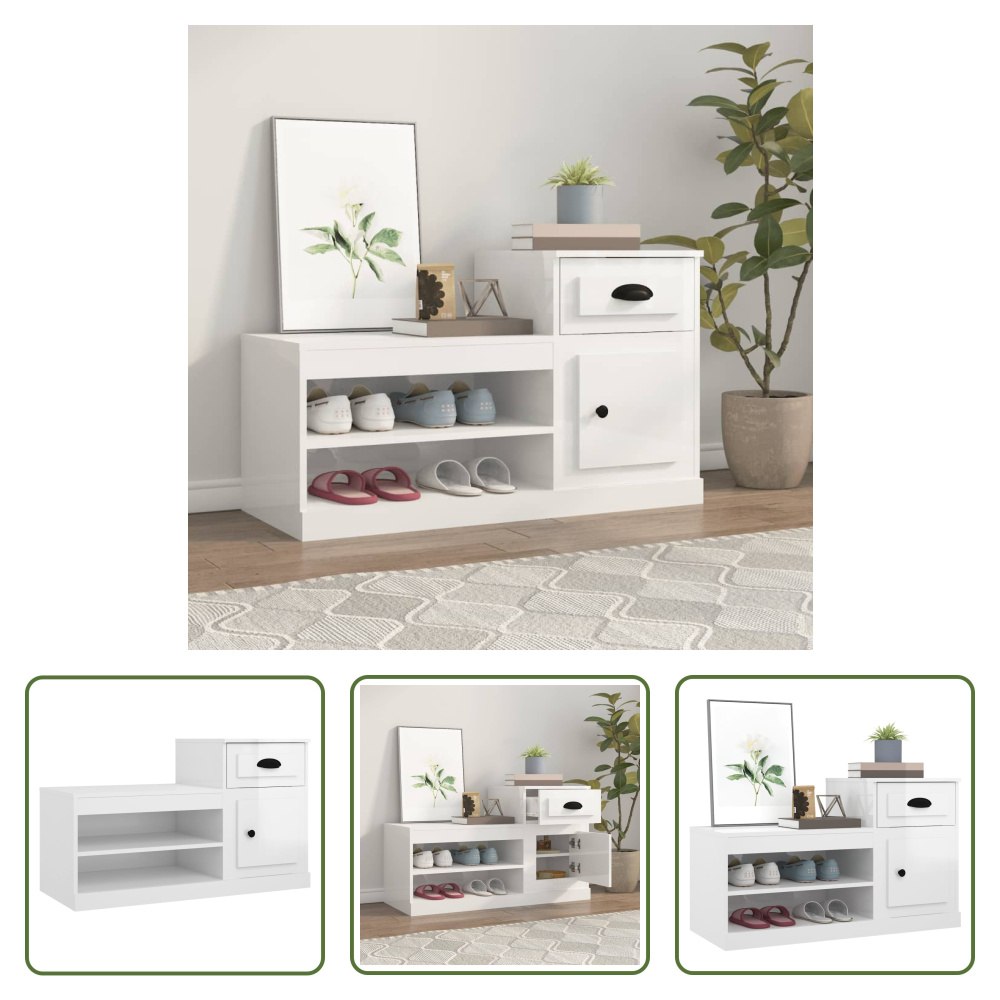 The Living Store Szafka na buty biały wysoki połysk 100x42x60 cm materiał drewnopochodny