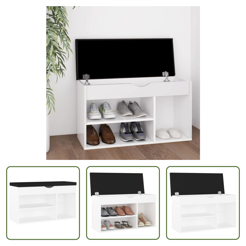 The Living Store Ławka na buty z poduszką biała 80x30x47 cm Materiał drewnopochodny