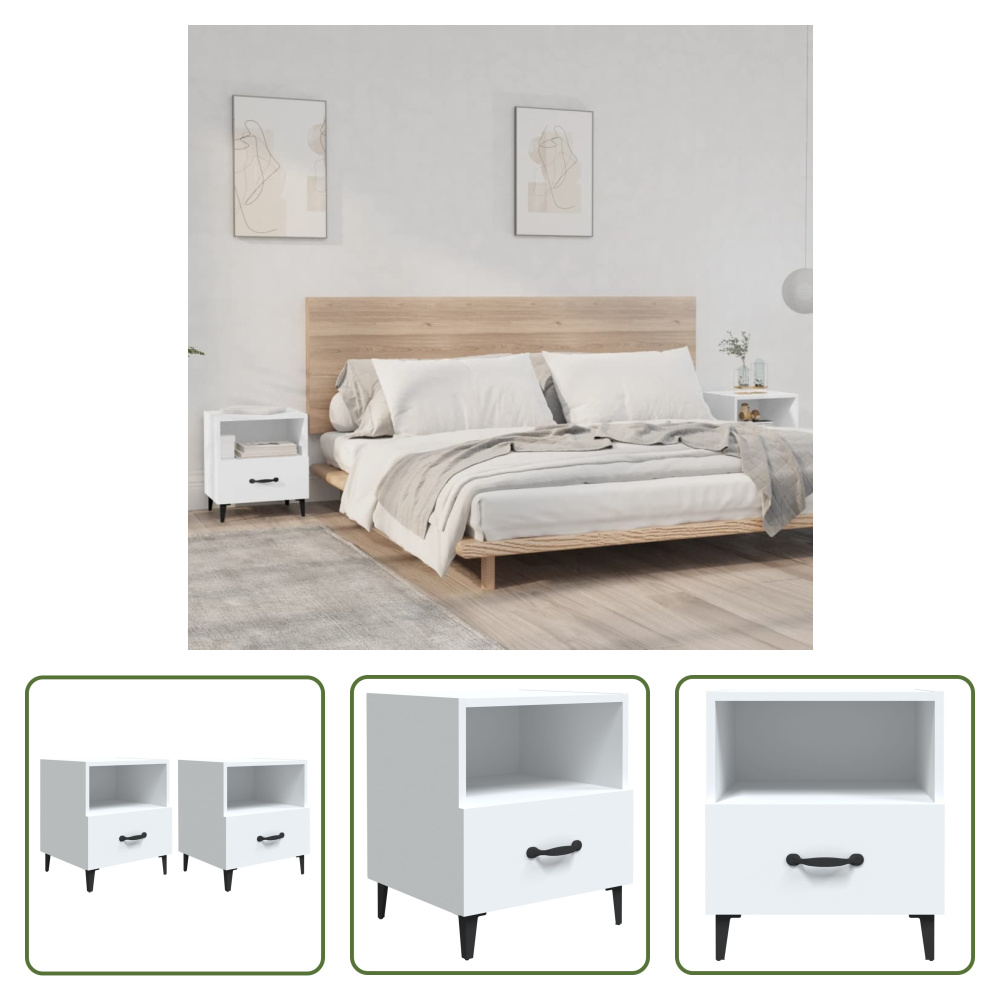 The Living Store Szafki nocne 2 szt. Biały materiał drewnopochodny