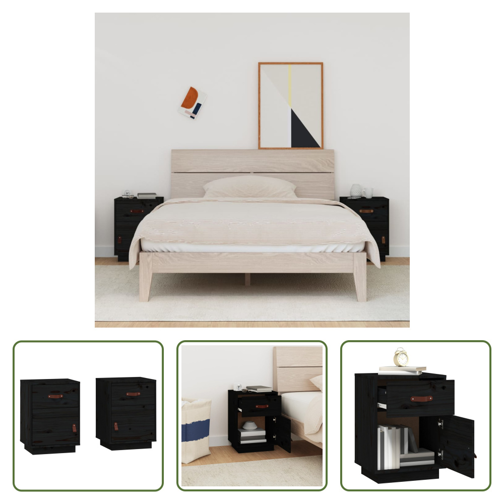 The Living Store Szafki nocne 2 szt. czarne 40x34x55 cm lite drewno sosnowe